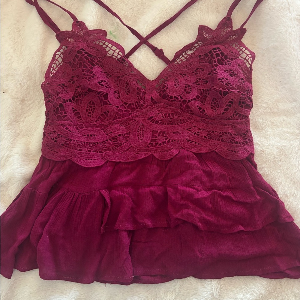 Listicle Burgundy Lace Cami Top